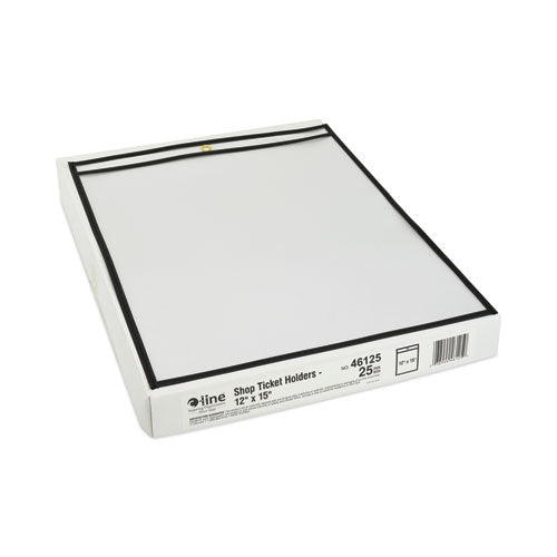 Stitched Shop Ticket Holders, Heavy-duty, Top Load 12 X 15 Insert, Clear Front, Black Border, 25/box
