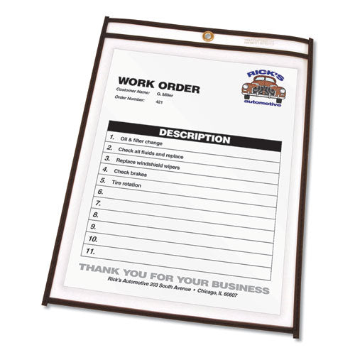 Stitched Shop Ticket Holders, Super Heavy-duty, Top Load 8.5 X 11 Insert, Clear Front, Black Border, 25/box