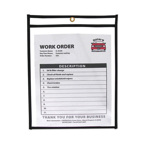Stitched Shop Ticket Holders, Super Heavy-duty, Top Load 9 X 12 Insert, Clear Front, Black Border, 25/box