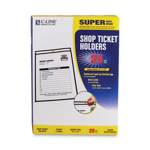 Stitched Shop Ticket Holders, Super Heavy-duty, Top Load 9 X 12 Insert, Clear Front, Black Border, 25/box