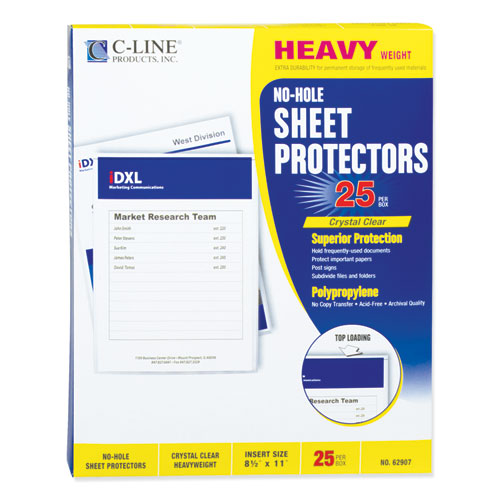 No-hole Polypropylene Sheet Protectors, Heavy-duty, Unpunched, Top Load 8.5 X 11 Insert, Clear Front, 25/box