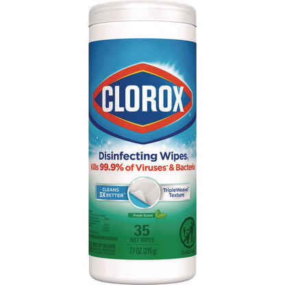 Disinfecting Wipes, Bleach Free Cleaning Wipes, 1-ply, 7 X 8, Fresh Scent, White, 35/canister