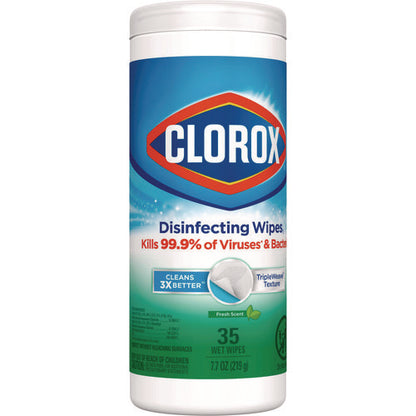 Disinfecting Wipes, Bleach Free Cleaning Wipes, 1-ply, 7 X 8, Fresh Scent, White, 35/canister