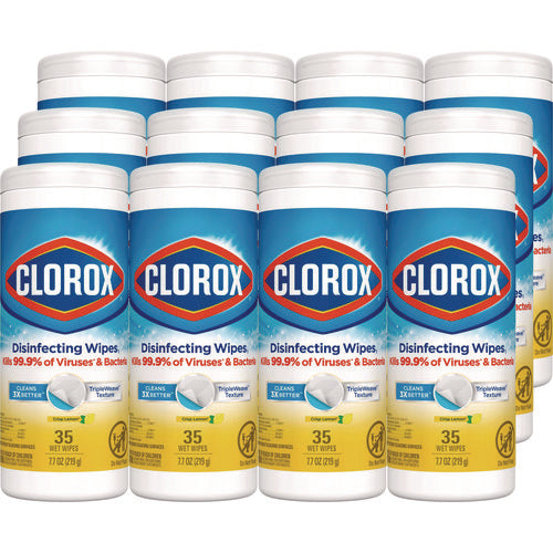 Disinfecting Wipes, Bleach Free Cleaning Wipes, 1-ply, 7 X 8, Crisp Lemon, White, 35/canister, 12 Canisters/carton