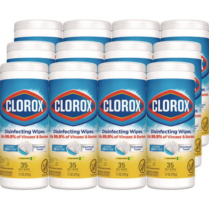 Disinfecting Wipes, Bleach Free Cleaning Wipes, 1-ply, 7 X 8, Crisp Lemon, White, 35/canister, 12 Canisters/carton