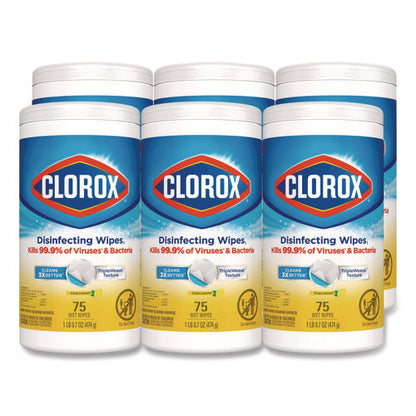 Disinfecting Wipes, Bleach Free Cleaning Wipes, 1-ply, 7 X 7.75, Crisp Lemon, White, 75/canister, 6 Canisters/carton