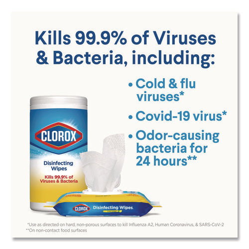 Disinfecting Wipes, Bleach Free Cleaning Wipes, 1-ply, 7 X 7.75, Crisp Lemon, White, 75/canister, 6 Canisters/carton