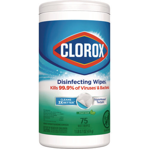 Disinfecting Wipes, Bleach Free Cleaning Wipes, 1-ply, 7 X 8, Fresh Scent, White, 75/canister, 6 Canisters/carton
