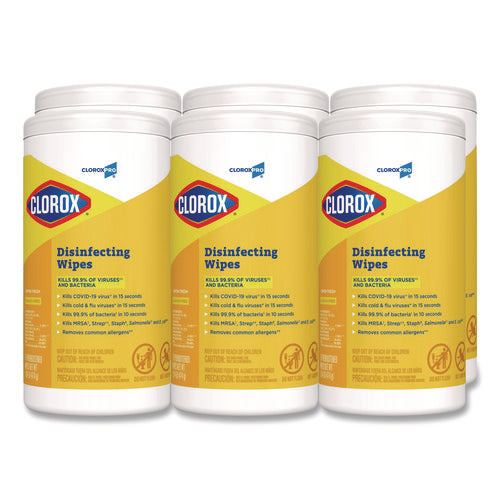 Disinfecting Wipes, 1-ply, 7 X 8, Lemon Fresh, White, 75/canister, 6/carton