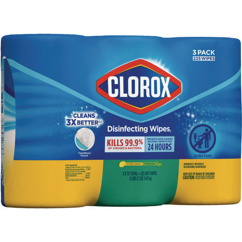 Disinfecting Wipes, Value Pack, Bleach Free Cleaning Wipes, 1-ply, 7x8, Fresh Scent/citrus Blend, White, 75/canister, 3/pack