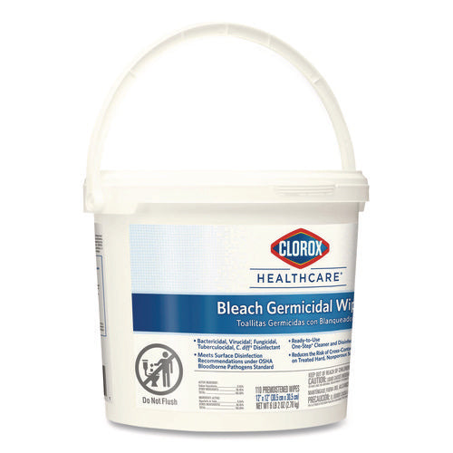 Bleach Germicidal Wipes, 1-ply, 12 X 12, Unscented, White, 110/bucket