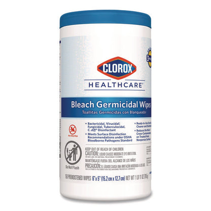 Bleach Germicidal Wipes, 1-ply, 6 X 5, Unscented, White, 150/canister, 6 Canisters/carton