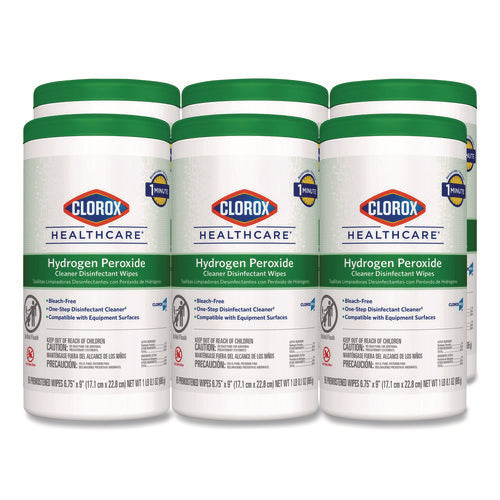 Hydrogen Peroxide Cleaner Disinfectant Wipes, 9 X 6.75, Unscented, White, 95/canister, 6 Canisters/carton