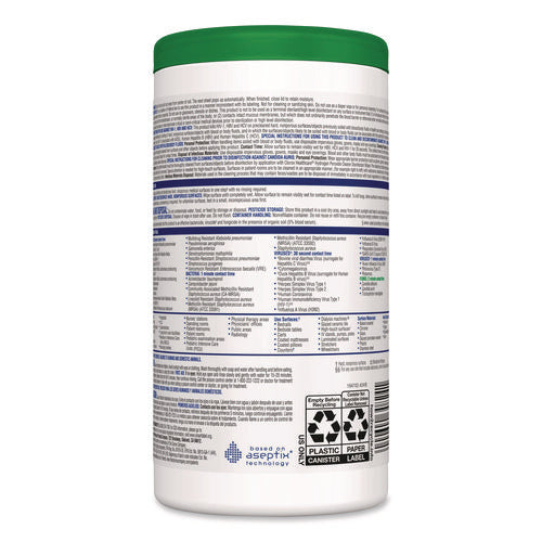 Hydrogen Peroxide Cleaner Disinfectant Wipes, 6.75 X 9, White, 95/canister