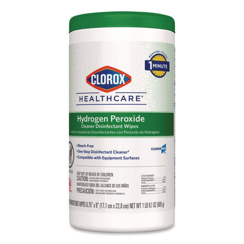 Hydrogen Peroxide Cleaner Disinfectant Wipes, 6.75 X 9, White, 95/canister