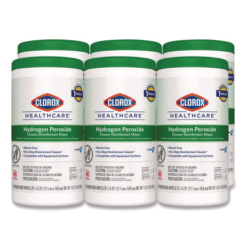 Hydrogen Peroxide Cleaner Disinfectant Wipes, 5.75 X 6.75, Unscented, White, 155/canister, 6 Canisters/carton