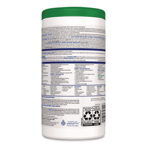 Hydrogen Peroxide Cleaner Disinfectant Wipes, 6.75 X 5.75, Unscented, 155 Wipes/canister