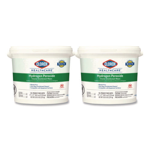 Hydrogen Peroxide Cleaner Disinfectant Wipes, 12 X 11, Unscented, White, 185/bucket, 2 Buckets/carton