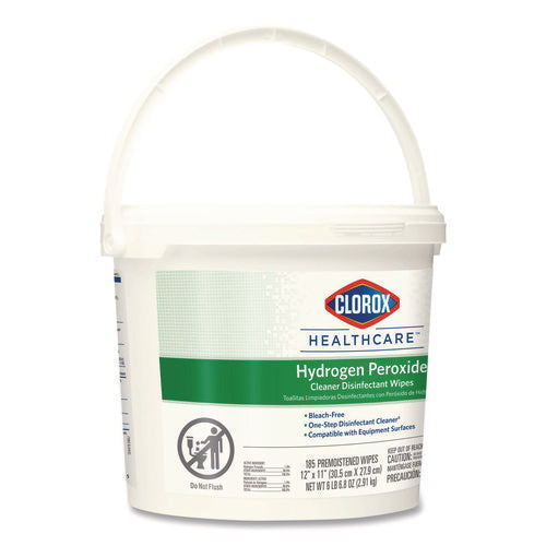 Hydrogen Peroxide Cleaner Disinfectant Wipes, 12 X 11, Unscented, White, 185/bucket, 2 Buckets/carton