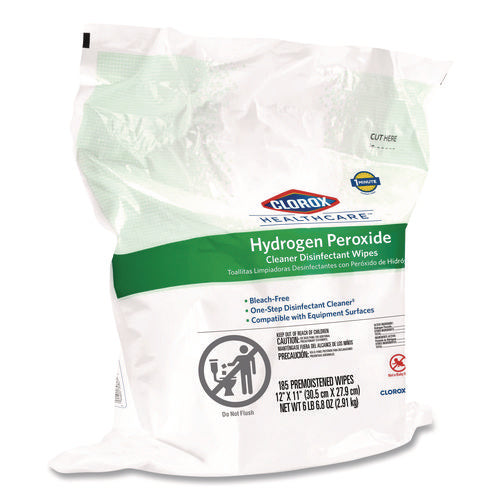Hydrogen Peroxide Cleaner Disinfectant Wipes, 12 X 11, Unscented, White, 185/pack, 2 Packs/carton