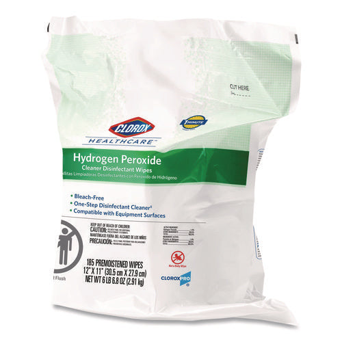 Hydrogen Peroxide Cleaner Disinfectant Wipes, 12 X 11, Unscented, White, 185/pack, 2 Packs/carton