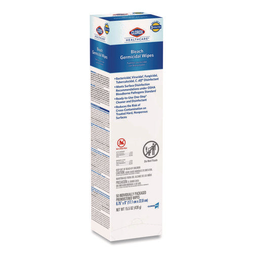 Bleach Germicidal Wipes, Individual Wipes, 1-ply, 6.75 X 9, Unscented, White, 50/box, 6 Boxes/carton