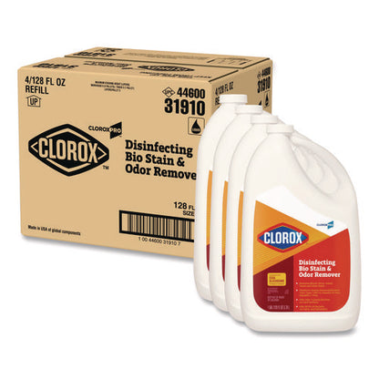 Disinfecting Bio Stain And Odor Remover, Fragranced, 128 Oz Refill Bottle, 4/carton