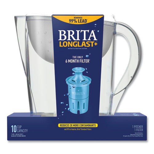 Pacifica Pitcher With Longlast+ Filter, 10 Cups, White/clear