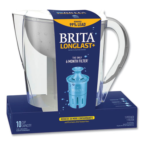 Pacifica Pitcher With Longlast+ Filter, 10 Cups, White/clear