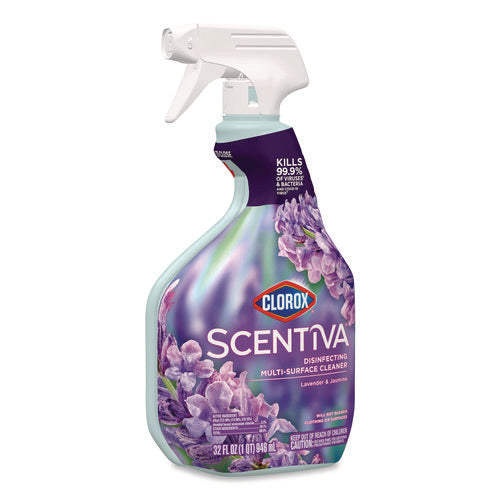 Scentiva Disinfecting Multi-surface Cleaner, Bleach Free, Lavender And Jasmine, 32 Oz Spray Bottle, 9/carton