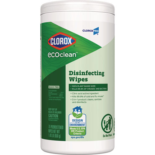 Cloroxpro Ecoclean Disinfecting Wipes, 1-ply, 8 X 7, Unscented, White, 75 Count