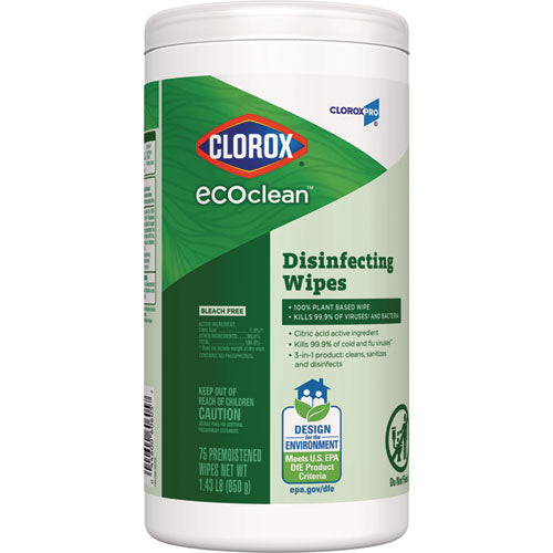 Cloroxpro Ecoclean Disinfecting Wipes, 1-ply, 8 X 7, Unscented, White, 75 Count