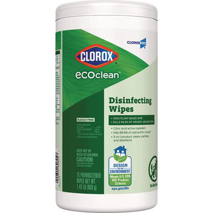 Cloroxpro Ecoclean Disinfecting Wipes, 1-ply, 8 X 7, Unscented, White, 75 Count