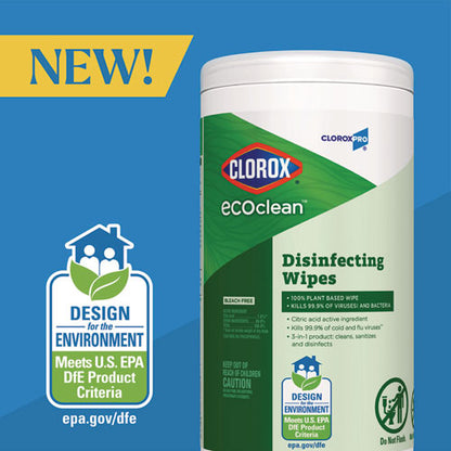 Cloroxpro Ecoclean Disinfecting Wipes, 1-ply, 8 X 7, Unscented, White, 75 Count