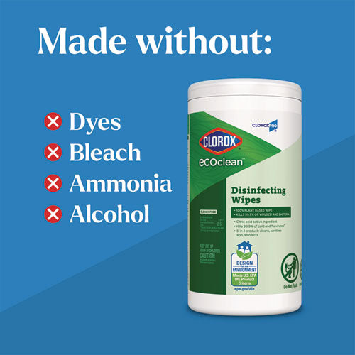 Cloroxpro Ecoclean Disinfecting Wipes, 1-ply, 8 X 7, Unscented, White, 75 Count