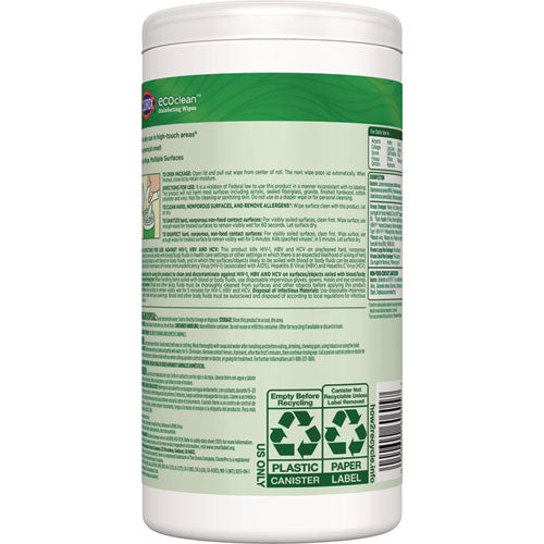 Cloroxpro Ecoclean Disinfecting Wipes, 1-ply, 8 X 7, Unscented, White, 75 Count