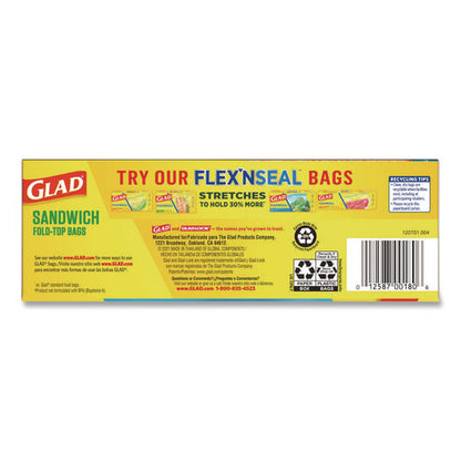 Fold Top Food Storage Plastic Sandwich Bags, 6.5 X 5.5, Clear, 180 Bags/box, 12 Boxes/carton