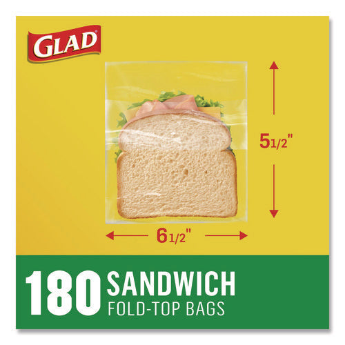 Fold Top Food Storage Plastic Sandwich Bags, 6.5 X 5.5, Clear, 180 Bags/box, 12 Boxes/carton
