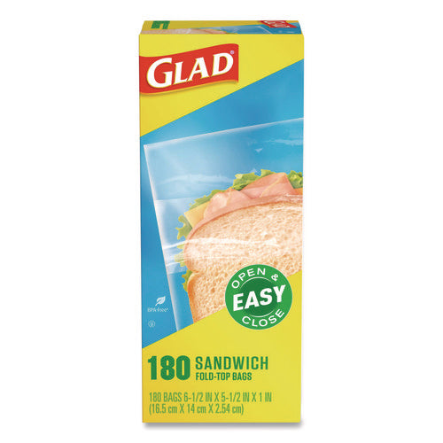 Fold Top Food Storage Plastic Sandwich Bags, 6.5 X 5.5, Clear, 180 Bags/box, 12 Boxes/carton