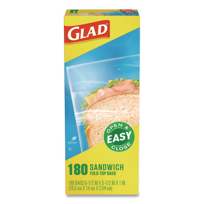 Fold Top Food Storage Plastic Sandwich Bags, 6.5 X 5.5, Clear, 180 Bags/box, 12 Boxes/carton