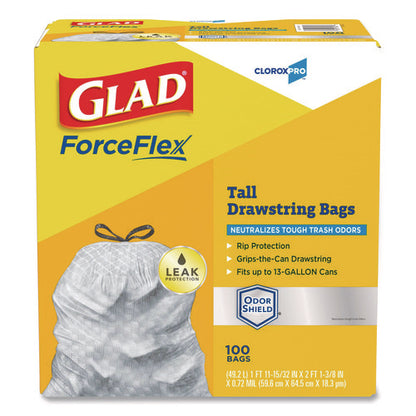 Cloroxpro Forceflex Tall Kitchen Drawstring Trash Bags, 13 Gal, 23.75 X 24.88, Gray, 100/box