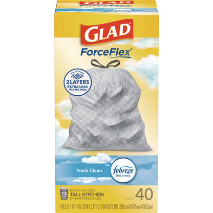 Forceflex Kitchen Drawstring Trash Bags, 13 Gal, Gain Fresh Clean Scent, 24 X 27.38, White, 40 Bags/box, 6 Boxes/carton