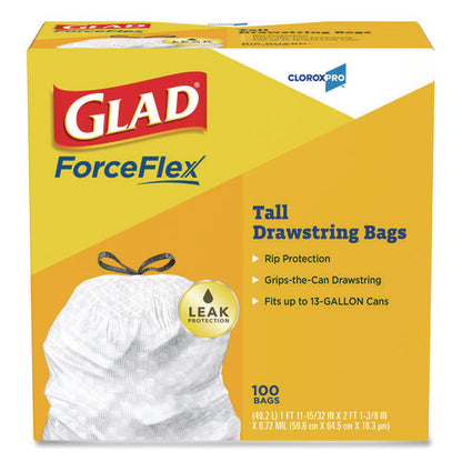 Cloroxpro Forceflex Tall Kitchen Drawstring Trash Bags, 13 Gal, 24 X 27.38, Gray, 100/box