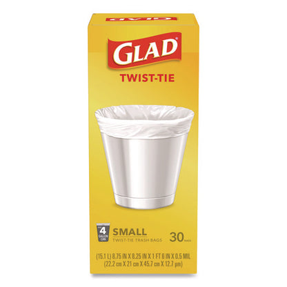 Small Twist-tie Trash Bags, 4 Gal, 0.74 Mil, 23 X 21.63, White, 30/box