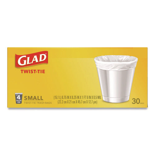 Small Twist-tie Trash Bags, 4 Gal, 0.74 Mil, 23 X 21.63, White, 30/box