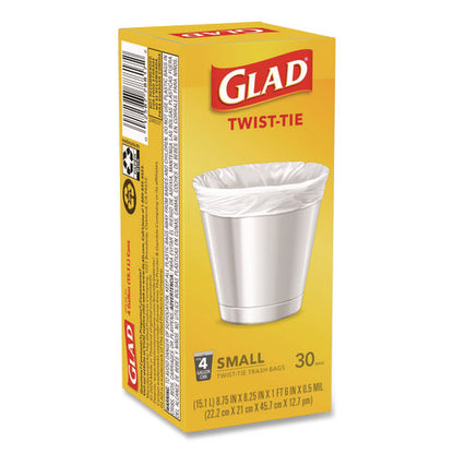 Small Twist-tie Trash Bags, 4 Gal, 0.74 Mil, 23 X 21.63, White, 30/box