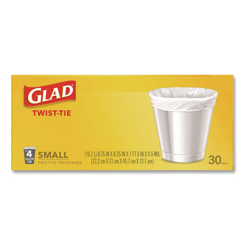 Small Twist-tie Trash Bags, 4 Gal, 0.74 Mil, 23 X 21.63, White, 30/box