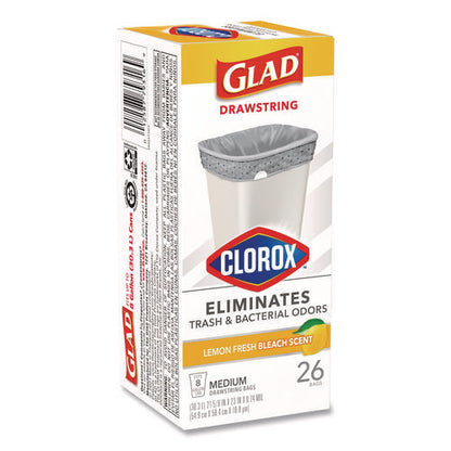 Medium Drawstring Trash Bags With Clorox, 8 Gal, Lemon Fresh Bleach Scent, 0.74 Mil, 23" X 21.63", Gray, 26/box