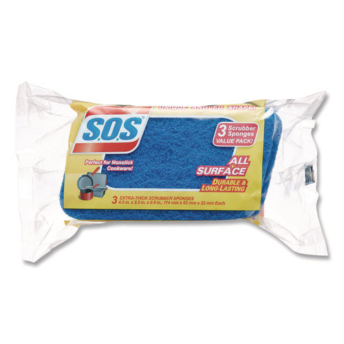 All Surface Scrubber Sponge, 2.5 X 4.5, 0.9" Thick, Dark Blue, 3/pack, 8 Packs/carton