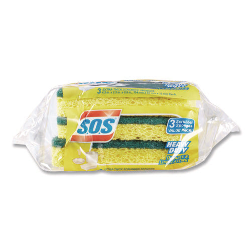 Heavy Duty Scrubber Sponge, 2.5 X 4.5, 0.9" Thick, Yellow/green, 3/pack, 8 Packs/carton